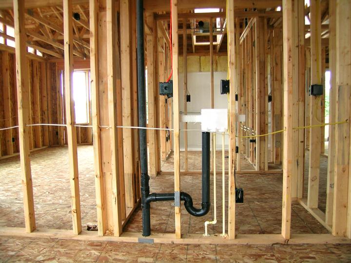 Interior wood framing during construction